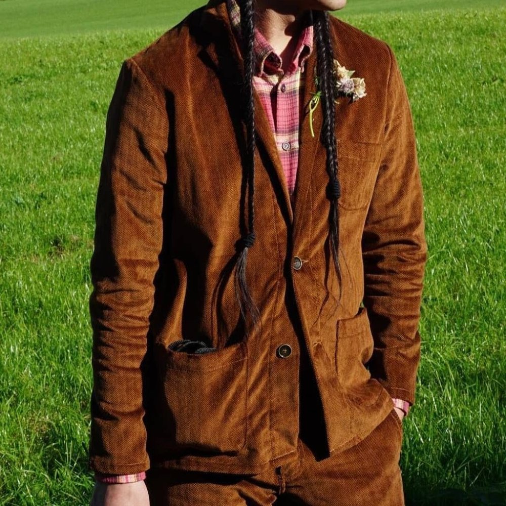Naked & Famous Velvet Blazer Jacket in Brown - Size Small